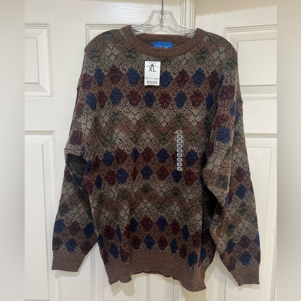 VNTG Towncraft Sweater Mens XL Pullover Crewneck Argyle 90s Colorful Dad Grandpa
